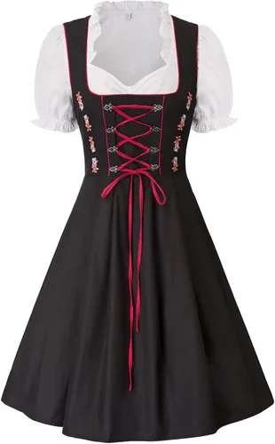 Vista 3 de JASAMBAC - Disfraz de Dirndl alemán para mujer, 3 piezas para Oktoberfest Carnaval