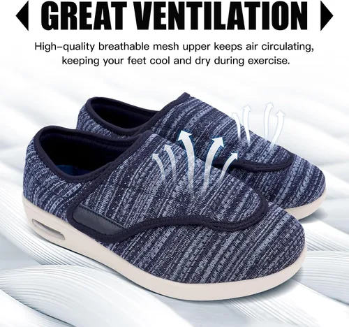 Vista 4 de Zapatos para diabéticos elegantes para hombre, con cierre ajustable, de ancho extraancho, con cierre ajustable, ligeros, transpirables, de malla