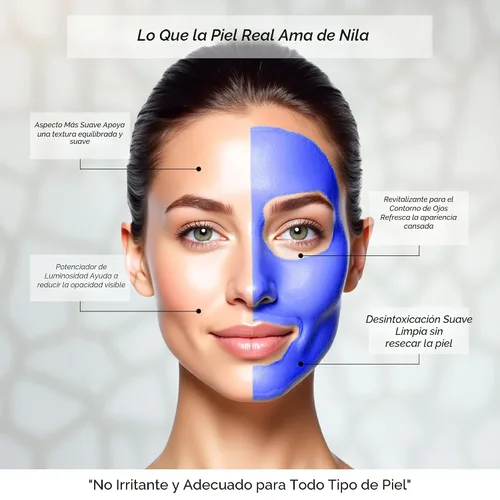 Vista 4 de Polvo marroquí de Nila – Máscara de arcilla azul natural para cara, cuerpo y cabello – Exfolia para una piel brillante y tonificada uniforme