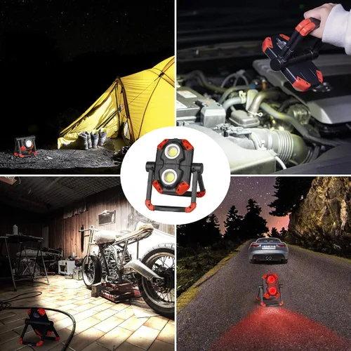 Vista 7 de Luz de trabajo LED recargable, 2 COB 2500LM Luz de inundación portátil plegable con base magnética y soporte de rotación de 360°, focos impermeables