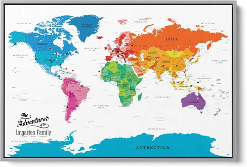 Vista 12 de Póster personalizado en lienzo enrollado con mapa del mundo, arte de pared grande de 24 x 36 pulgadas, póster de mapa del mundo colorido, decoración