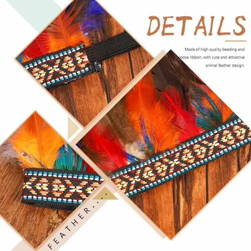 Vista 4 de Tocado de plumas de carnaval, tocado de plumas indias, diadema de corona, disfraz de Halloween, accesorios para el cabello para mujer