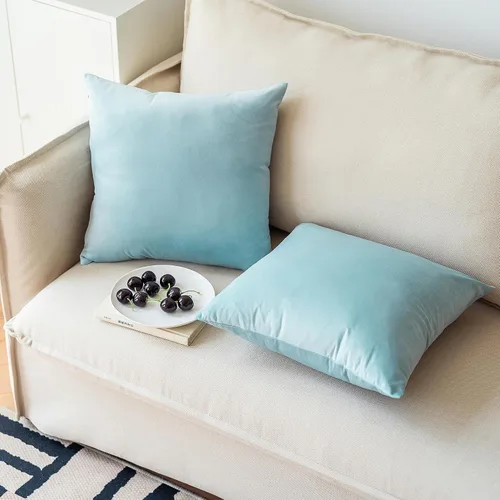 Vista 2 de NiNi ALL - Fundas de almohada decorativas de terciopelo 30x30 cm, paquete de 2 unidades, color azul bebé, suaves para sofá, dormitorio, sala