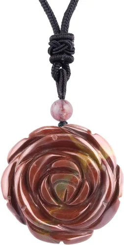 Vista 11 de Rockcloud - Collar con colgante de piedra de cristal natural en forma de flor, tallado a mano, para mujer