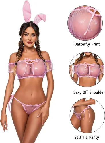 Vista 58 de Avidlove - Conjunto de brasier y braga con volantes, conjunto de lencería tipo babydoll de malla