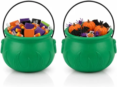 Vista 17 de PMU Caldero de Halloween 6 piezas de 3 pulgadas pequeño de bruja de plástico para caldero negro, para decoración de Halloween