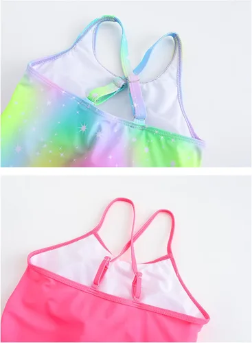 Vista 4 de Mecamelon Paquete de 2 trajes de baño de una pieza para niñas, estampado de unicornio, sirena, traje de baño de playa