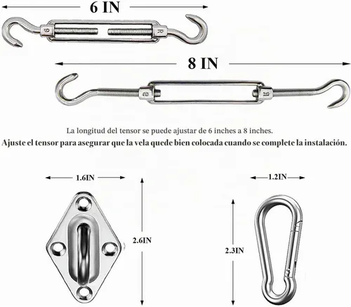 Vista 3 de Kit de herramientas de acero inoxidable de 6 pulgadas + 3 piezas de cuerda de cable para toldo triangular para toldo pérgolar al aire libre