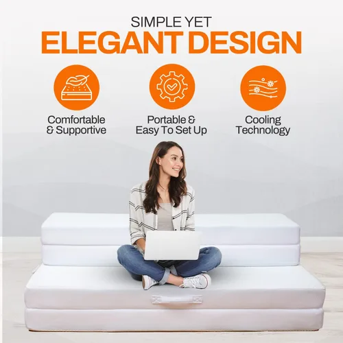 Vista 5 de Cheer Collection Colchón plegable de espuma viscoelástica, sofá cama convertible de cuatro pliegues, sofá cama plegable de espuma con infusión