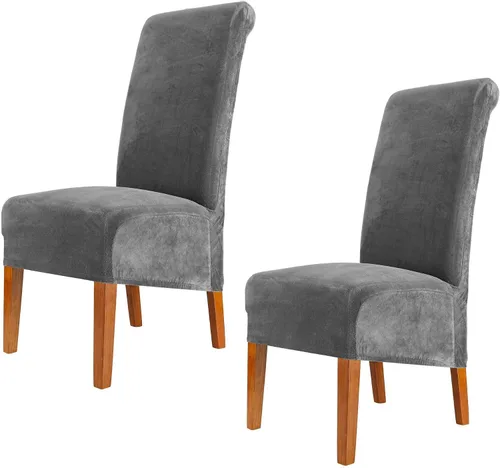 Vista 19 de Fundas elásticas para sillas de comedor, fundas protectoras de asiento extraíbles de terciopelo suave para sillas Parson (2, beige)
