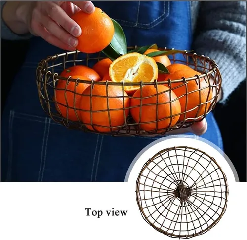 Vista 3 de Cesta de frutas de hierro retro, hecha a mano, rústica, de alambre de granja, cuencos de frutas, estilo vintage, cesta de encimera, cesta