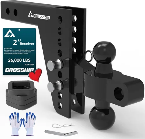 Vista 18 de Enganche de remolque ajustable – Enganche de barra de tracción de caída de aluminio resistente – Se adapta a receptor de 2 pulgadas, caída/elevación