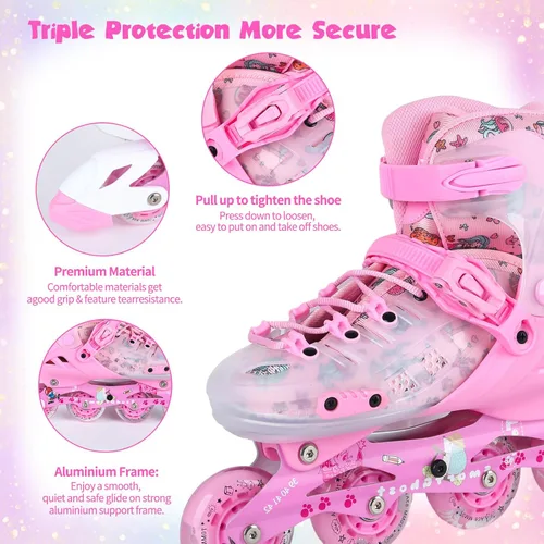 Vista 2 de Inline Skates, Adjustable Childrens Inline Skates with Light up Wheels for Girls, Boys, Teens, Beginner with Protective Gears and Carry Bag
