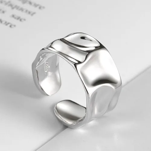 Vista 35 de Anillo de plata de ley 925, minimalista, ajustable, hecho a mano, para mujeres y niñas