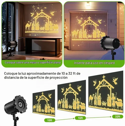 Vista 3 de Luces de proyector de belén de Navidad al aire libre en interiores - 2025 mejora 3D dinámica decoración de Navidad de Jesús, luces de proyector