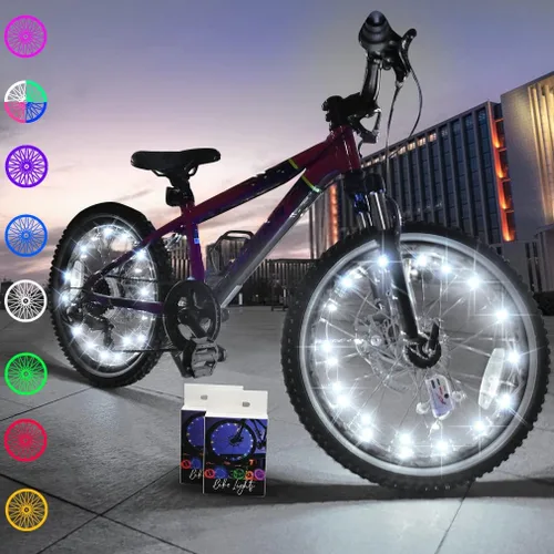 Vista 12 de TINANA Paquete de 2 luces LED para rueda de bicicleta, luces ultrabrillantes impermeables para radios de bicicleta, decoración de ciclismo