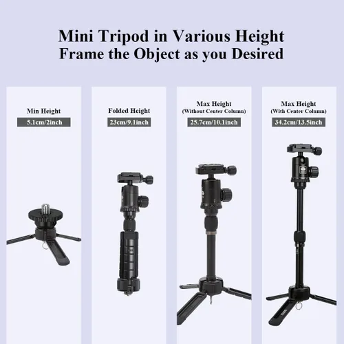 Vista 5 de SIRUI Mini trípode de escritorio de 13.5 pulgadas con cabeza de bola de 360°, trípode de aluminio portátil para cámara DSLR, videocámara, carga