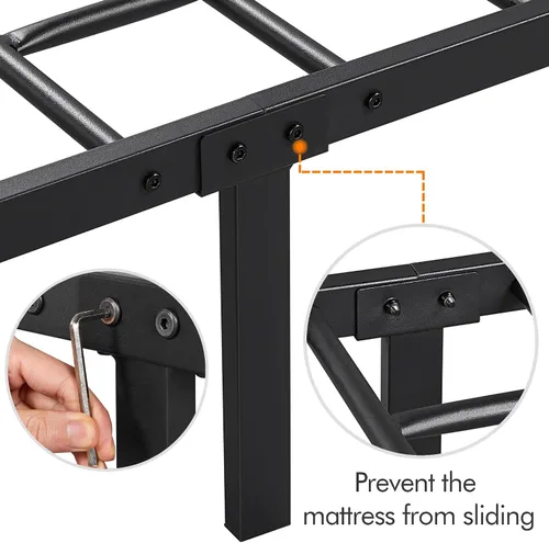 Vista 7 de Topeakmart Base de cama de metal negro con cabecero, base de colchón, cama de plataforma, base de cama con listones, tamaño individual XL