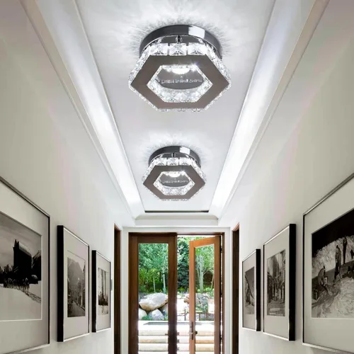 Vista 2 de Mini lámpara de techo LED de cristal, lámpara colgante moderna, semiempotrada, iluminación de techo de cristal para pasillo, escalera, cocina