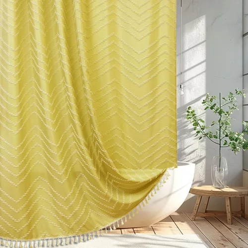 Vista 196 de Cortina de ducha Siiluminisoy de 36x72 beige, cortina de ducha de tela de tamaño pequeño, cortinas de ducha de tela con tufting, diseño chevron a