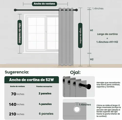 Vista 8 de H.VERSAILTEX Cortinas opacas de 63 pulgadas de largo, juego de 2 paneles de cortinas con estampado floral para sala de estar, cortinas de ventana