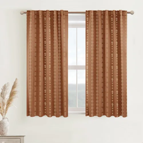 Vista 12 de Lino Rosa Cortinas de Crema y Negro para Cocina, Cortinas Opacas Bohemias para Ventana de Baño y Sala de Estar, 45 Pulgadas de Largo