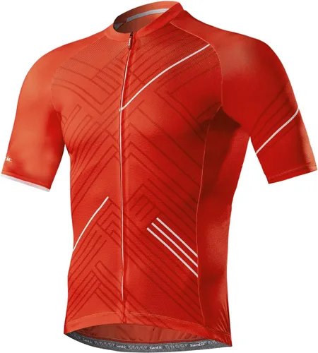 Vista 6 de Santic Camiseta de ciclismo para hombre, manga corta, camisas de ciclismo de montaña, chaqueta de bicicleta con bolsillos