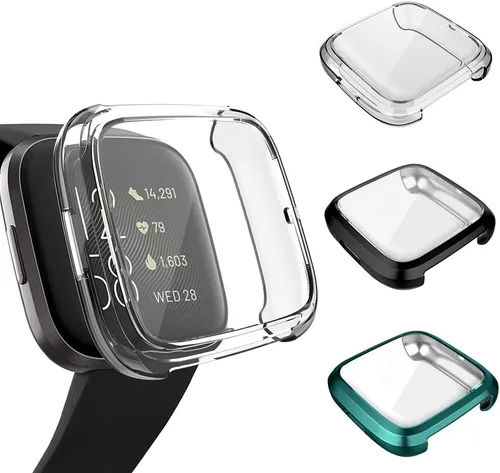 Vista 9 de Paquete de 3 protectores de pantalla compatibles con Fitbit Versa 2, GHIJKL, ultrafino, suave, TPU, funda protectora completa contra golpes