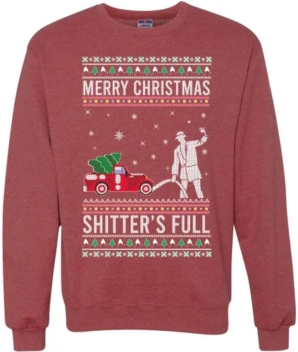 Vista 24 de Wild Bobby Sudadera con gráfico de cuello redondo con texto en inglés "Merry Christmas Shitter's Full Funny Ugly Christmas" Negro (black Hoodie)