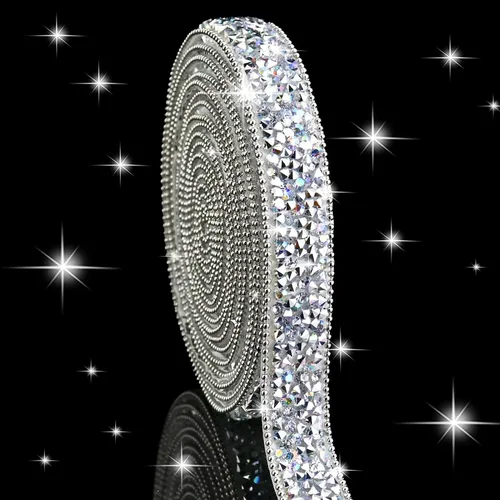 Vista 10 de Dowarm Cinta autoadhesiva de diamantes de imitación plateados, tiras brillantes para manualidades, decoración de bodas, 0.4 pulgadas de ancho