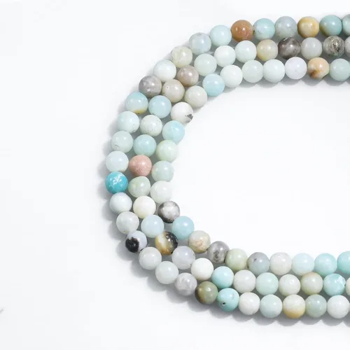 Vista 2 de Cuentas de gemas naturales redondas sueltas para fabricación de joyas DIY, energía de cristal, curación. 1 filamento de 38 cm (Amazonita, 4 mm