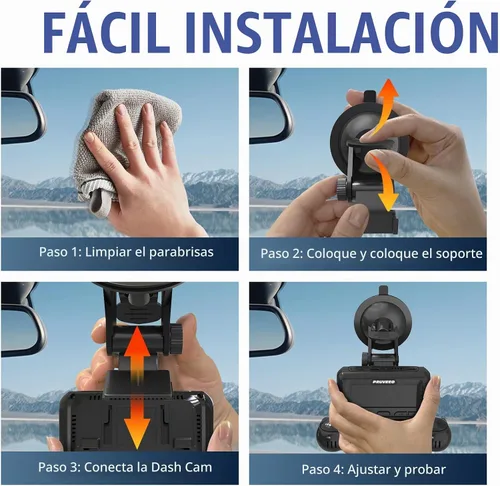 Vista 3 de PRUVEEO Soporte de ventosa D90-4CH D88-4CH D80-4CH 4CH 4 canales Dash Cam