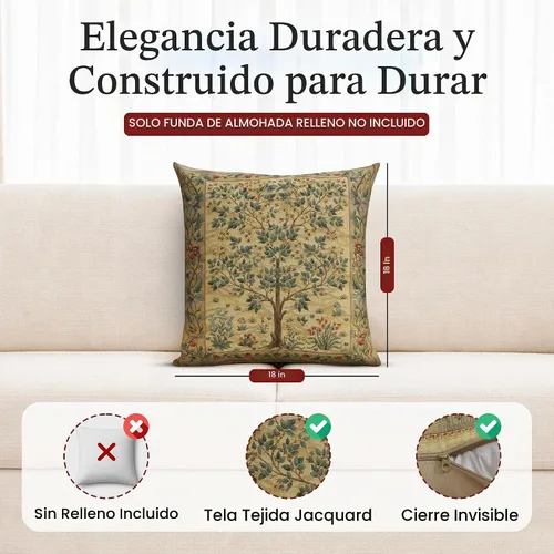 Vista 2 de Fundas de almohada Charlotte Home Furnishings, fundas de almohada decorativas boho para sofá, fundas de cojín cuadradas Árbol de la Vida de luz
