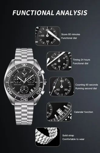 Vista 2 de SPECHT&SOHNE Relojes para hombre Reloj de pulsera de cuarzo para hombre, cronógrafo japonés VK68, movimiento de acero inoxidable, zafiro luminoso