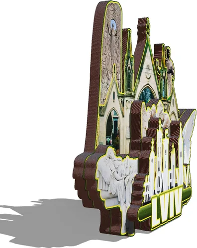 Vista 2 de Imán de madera de Lviv Ucrania 3D para nevera, recuerdos coleccionables, decoración hecha a mano, artesanías, 4