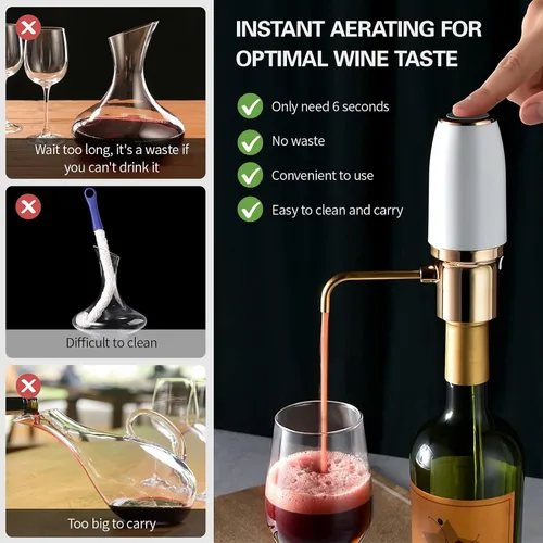 Vista 2 de Aireador de vino eléctrico, accesorios de vino aireación para entusiastas principiantes, boquilla de aireador de vino, regalos de vino, dispensador