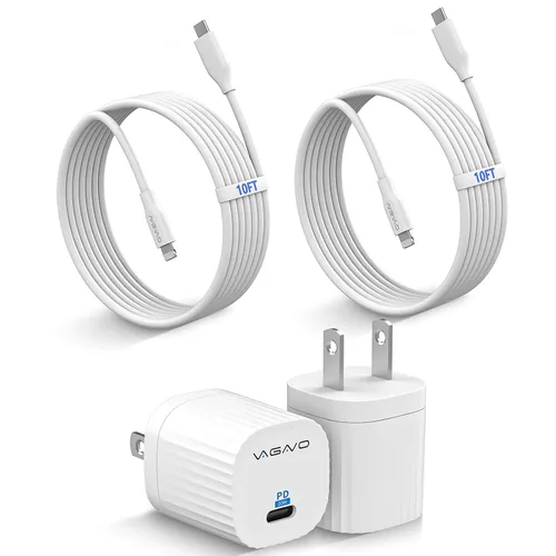 Vista 14 de [Certificado MFi de Apple] Cargador de iPhone 14 de Carga Rápida, Bloque de Cargador USB C Quick Type con Cable de Carga USB C a Lightning de 10
