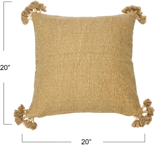 Vista 3 de Funda de almohada cuadrada de lona de 20 pulgadas con borlas Beige
