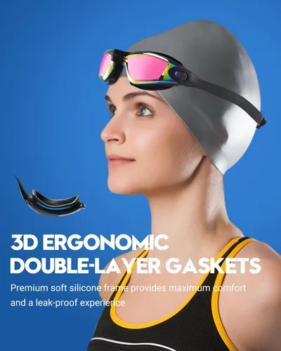 Vista 2 de Gafas de natación: paquete de 2 gafas de natación antivaho, sin fugas, protección UV, para adultos, hombres, mujeres, jóvenes