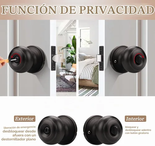 Vista 3 de Probrico 609-ORB-BK - Perilla para puerta de baño, interior, sin llave, color bronce aceitado. Bronce frotado con aceite