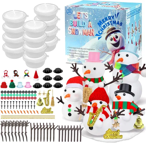 Vista 7 de Kit de 9 unidades para crear un muñeco de nieve de arcilla para modelar, manualidades de invierno para niños, kit de manualidades de muñeco de nieve