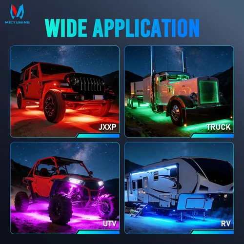 Vista 7 de MICTUNING Q1 RGBW Luces LED Rock, 4 Módulos de Color Puro Underglow Neón Iluminación Multicolor con Kit de Interruptor de Cableado, Controlador