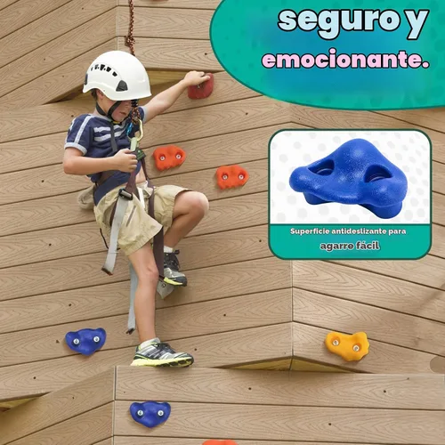 Vista 6 de CMOOD Presas de Escalada en Roca, Pared de Escalada en Roca para Niños, Kit de Escalada de Pared de Roca para Parque Infantil Interior y Exterior