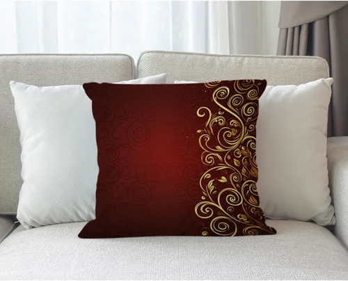 Vista 3 de Funda de almohada decorativa de color rojo floral abstracto de 18 x 18 pulgadas, diseño grunge dorado y rojo con remolinos y hojas, funda