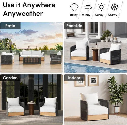 Vista 8 de homary Silla giratoria para patio, 2 piezas, con cojín grueso a prueba de Negro