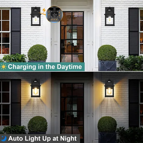 Vista 4 de AEQ Luces solares para porche al aire libre, apliques solares para exteriores con sensor de movimiento, luz de pared impermeable con panel