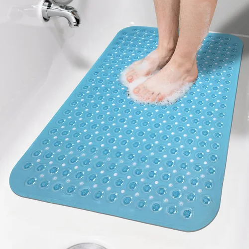 Vista 16 de Tapete de ducha negro antideslizante de 17 x 30 pulgadas, tamaño estándar, tapete de baño de burbujas suaves para ducha interior, tapete de baño