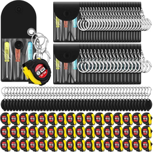 Vista 14 de Jutom - Juego de 18 llaveros con mini destornillador, cinta métrica retráctil, luces LED, regalo de regreso a la escuela, a granel para hombres