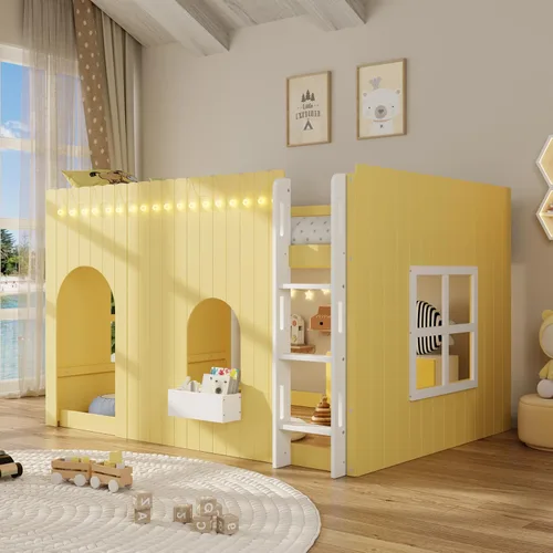 Vista 21 de Playhouse Wood Twin Size Loft Bed with Storage Staircase, Desk, Shelves