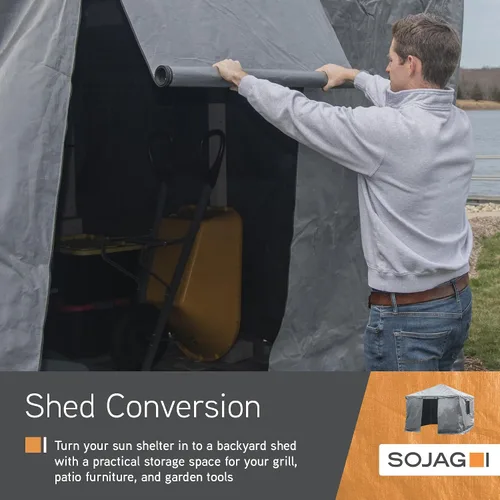 Vista 2 de Sojag Cubierta de invierno para cenadores, accesorio impermeable de 8 x 8 pies con puerta enrollable y paneles ventilados, almacenamiento al aire